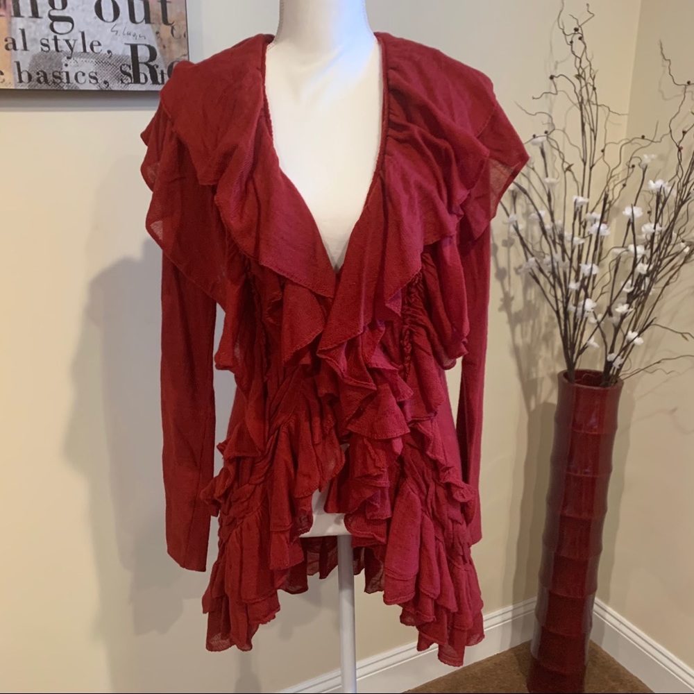 Guinevere Red Ruffle detail sweater - EUC